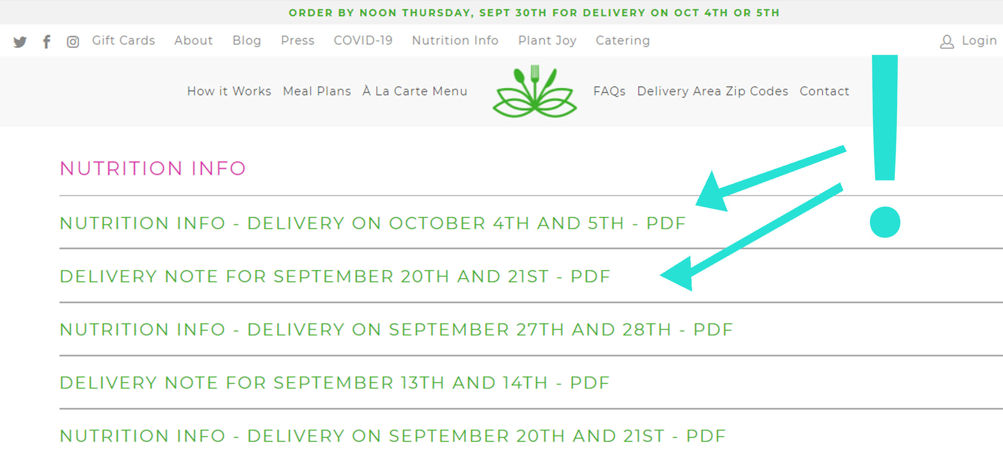 Don't miss your Delivery Note or Nutritional Data for each week's menu!